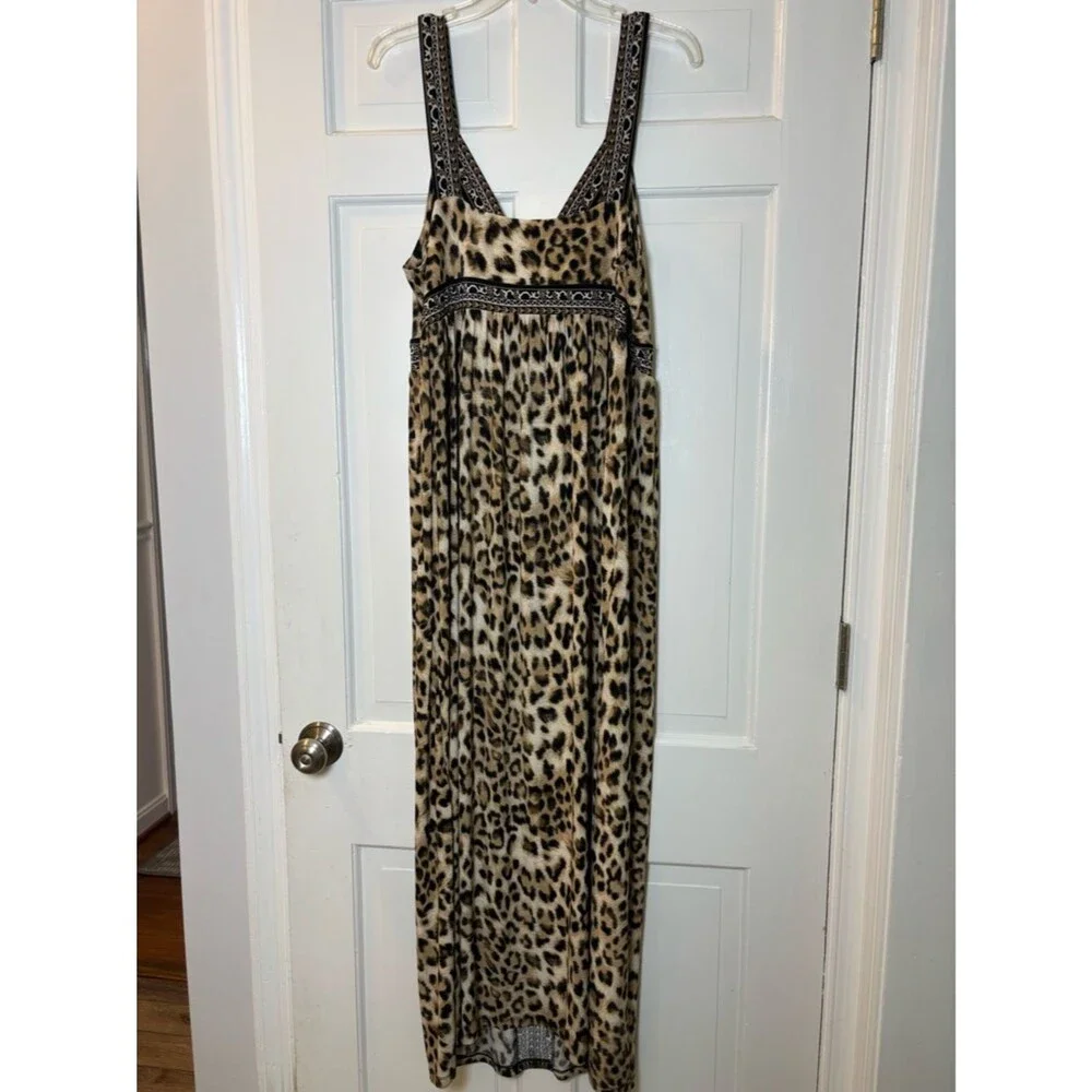 INC Leopard Brown Print Maxi Dress Women’s 2X Very Soft Excellent Condition - Picture 2 of 6